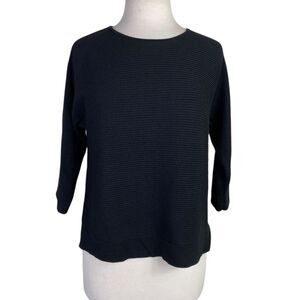 Chico's 1 Black knit Rayon sweater 3/4 sleeves round neck suitable all seasons